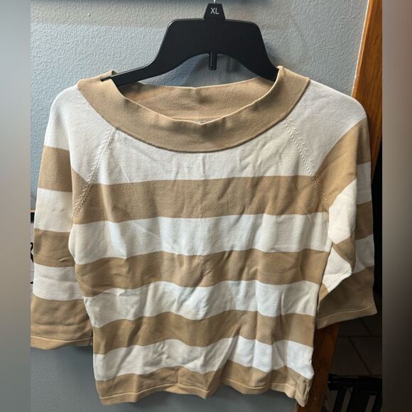 Jones New York Striped Rayon Nylon Scoop Neck Top Size Petite M - Picture 1 of 6